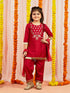 Girl's' Red Kurta Pyjama And Dupatta Set.